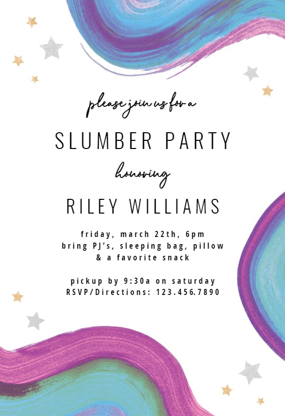 Colorful paint brushes - sleepover party invitation