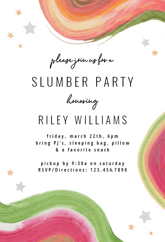 Colorful paint brushes - sleepover party invitation