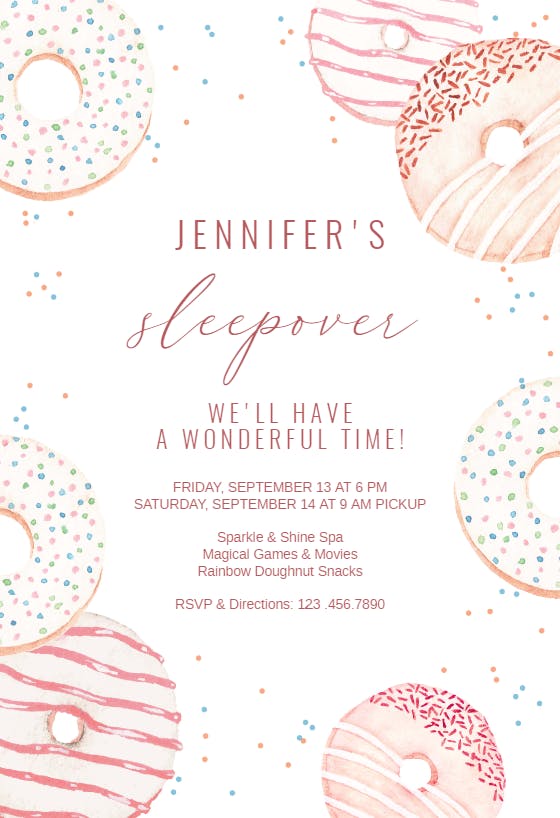 Donuts & sprinkles - sleepover party invitation