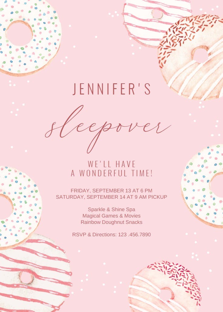 Donuts & sprinkles - sleepover party invitation