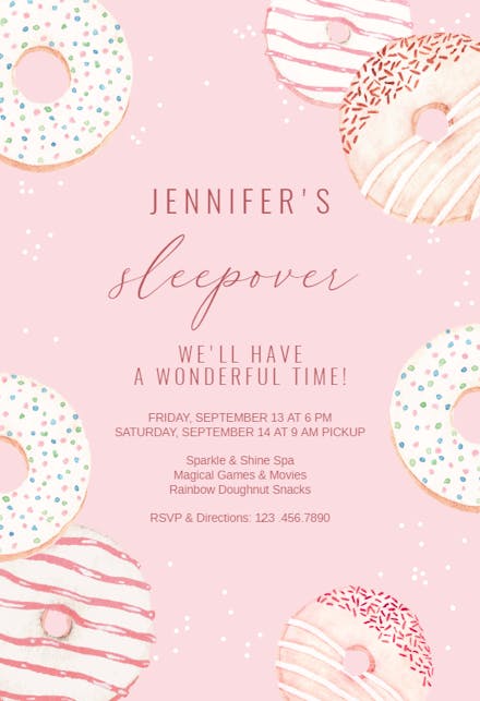 Donuts & sprinkles - sleepover party invitation