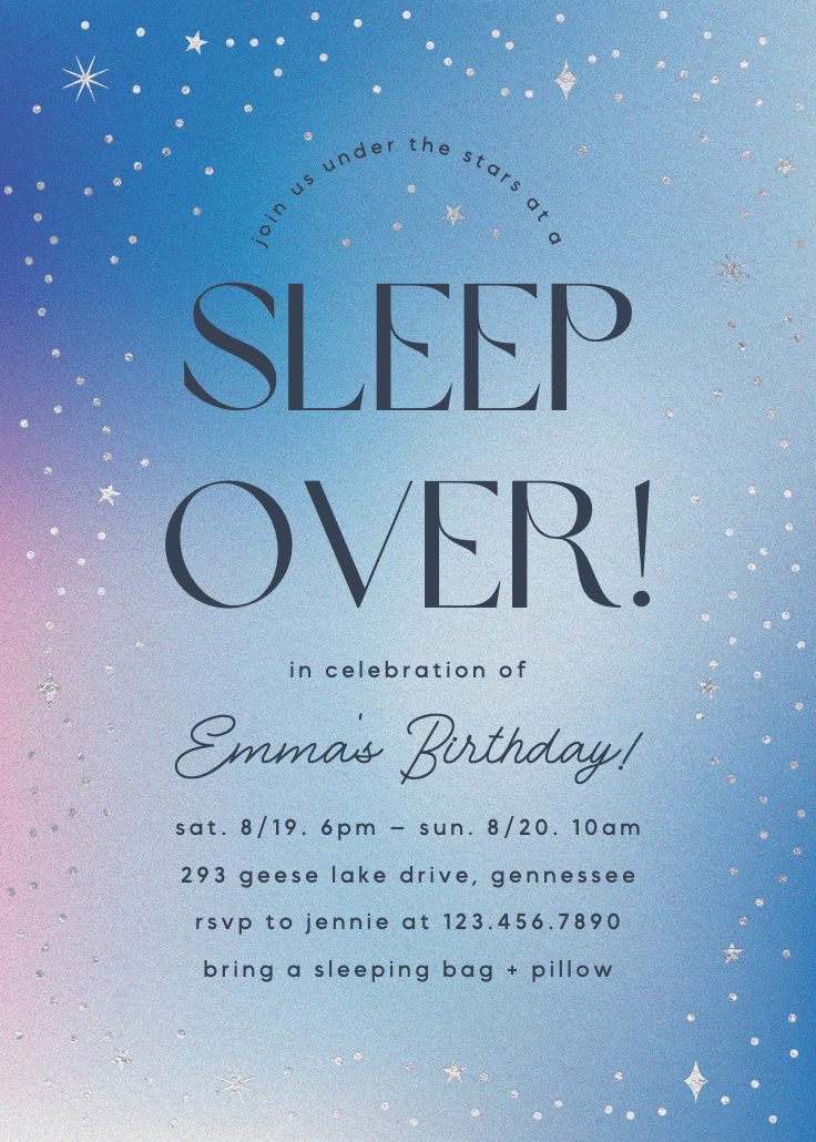 Dreamy night - sleepover party invitation