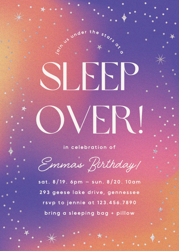 Dreamy night - sleepover party invitation