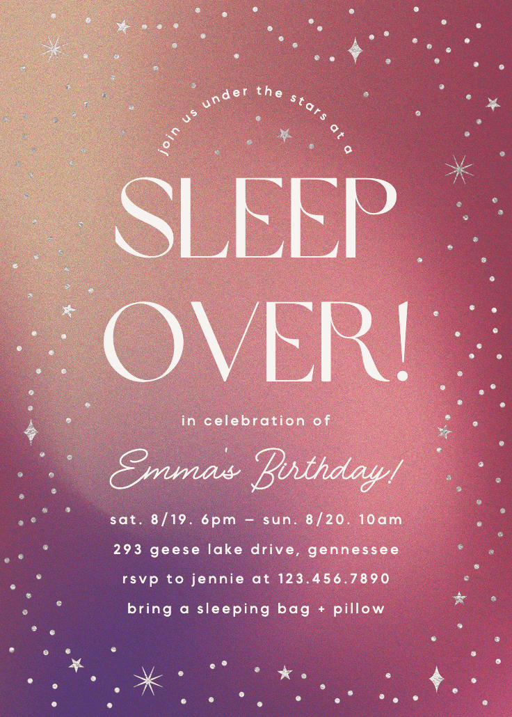 Dreamy night - sleepover party invitation