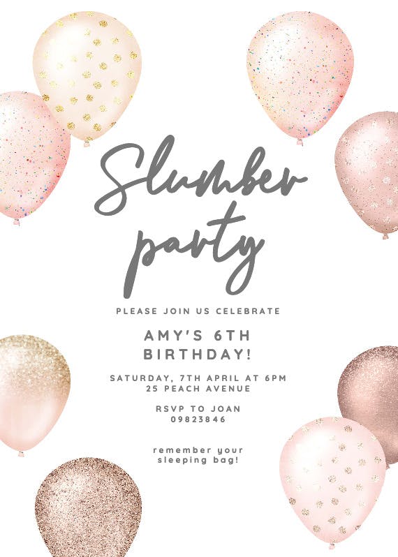 Foil & glitter balloons - sleepover party invitation