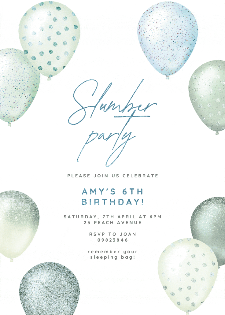 Foil & glitter balloons - sleepover party invitation