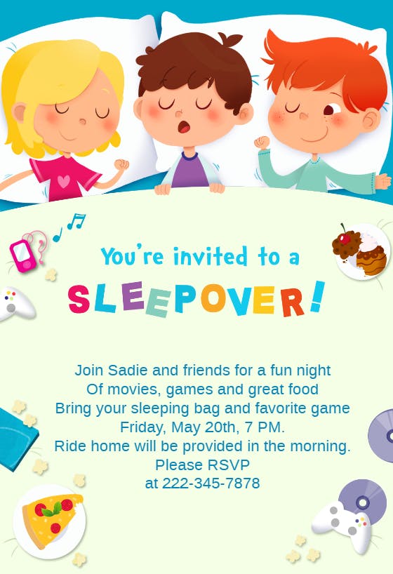 Fun night - sleepover party invitation
