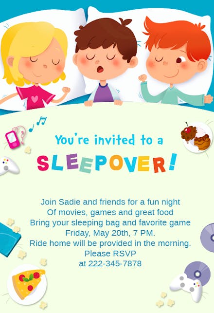 Fun Night - Sleepover Party Invitation Template (Free) | Greetings Island Fun Night - Sleepover Party Invitation Template (Free) | Greetings Island