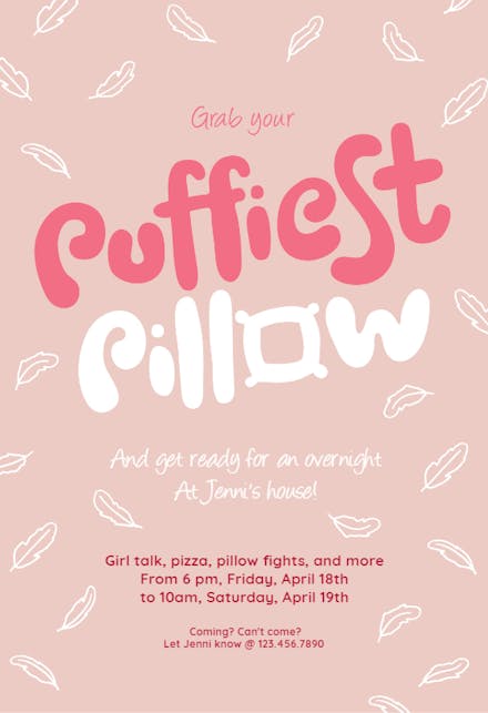 Grab Your Puffiest Pillow - Sleepover Party Invitation