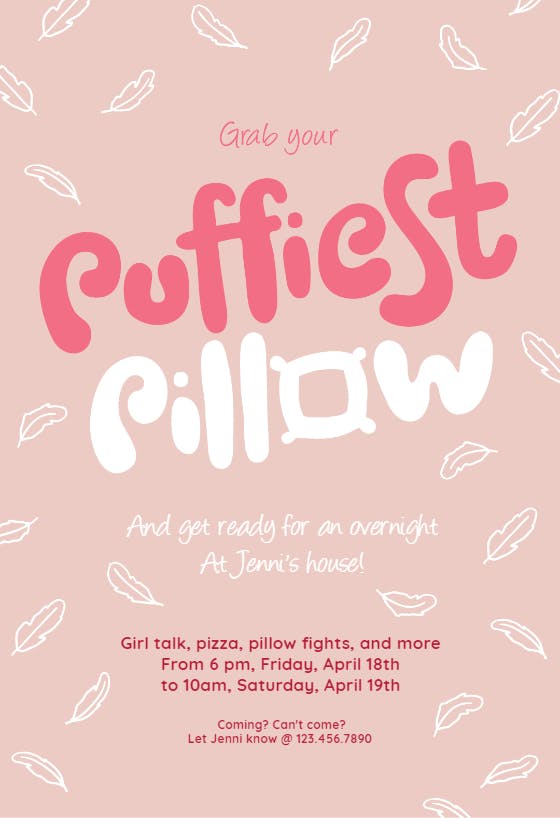 Grab your puffiest pillow - sleepover party invitation