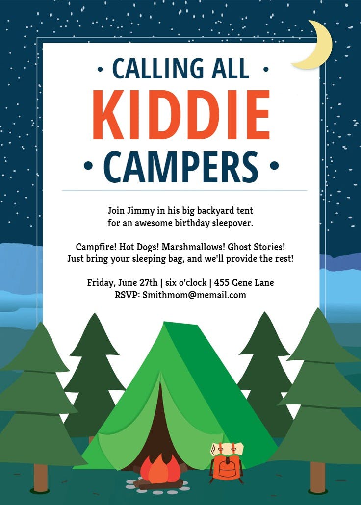 Kiddie camping - invitación de fiesta