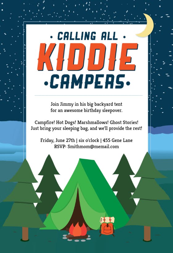 Kiddie camping - pool party invitation