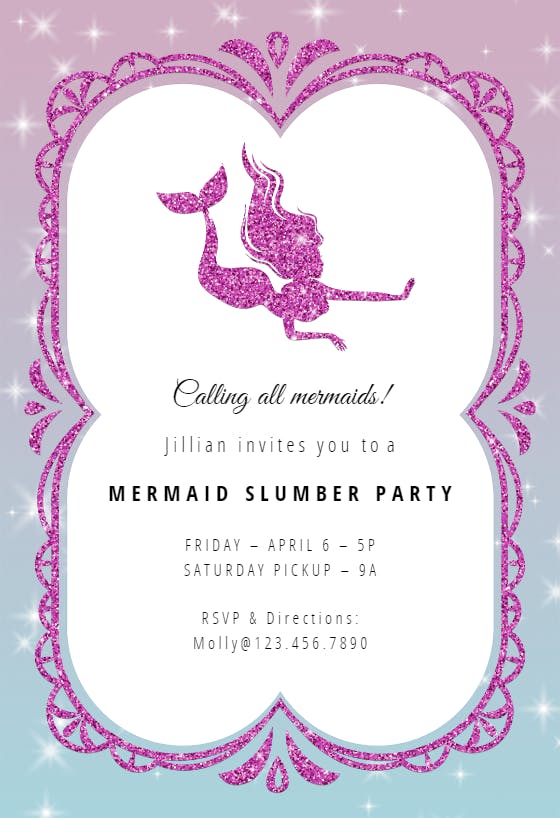 Mermaid sparkle -  invitación para pijamadas