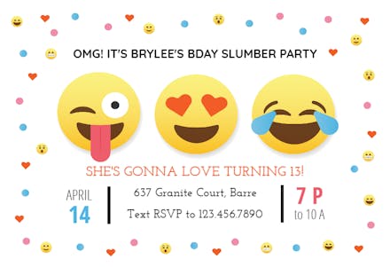 OMG Emoji Slumber - Sleepover Party Invitation