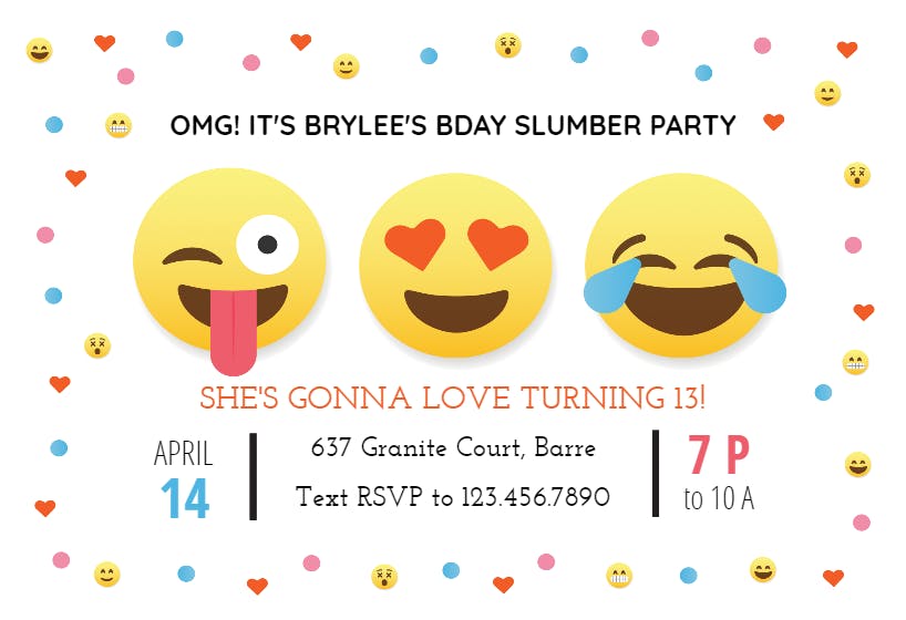 Omg emoji slumber - sleepover party invitation