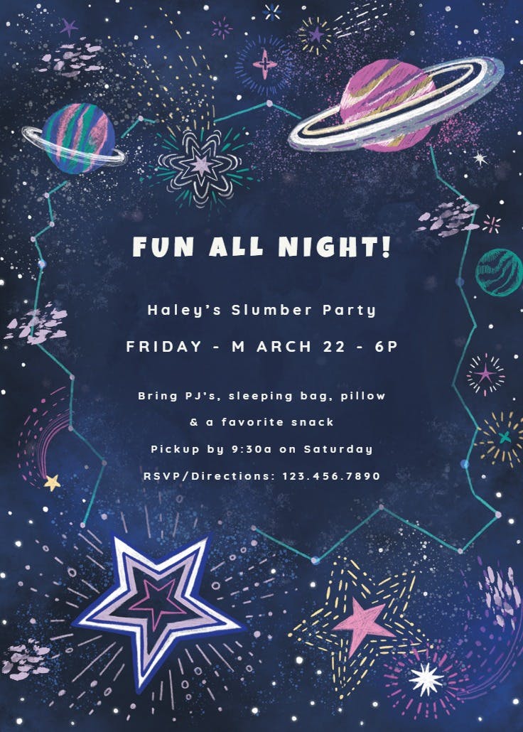 Outer space - sleepover party invitation