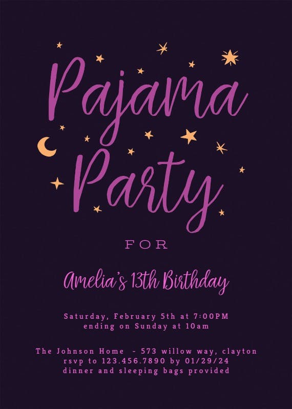 Pajama party -  invitación para pijamadas