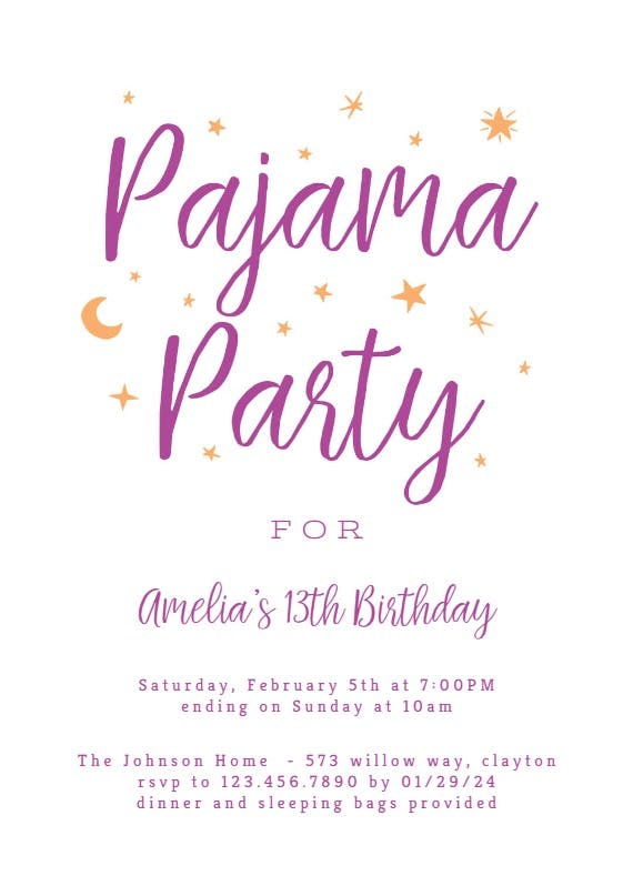 Pajama party - sleepover party invitation