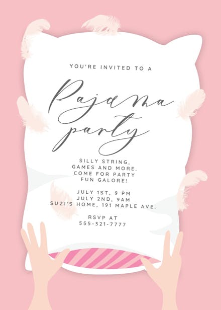 Pillow fight - sleepover party invitation
