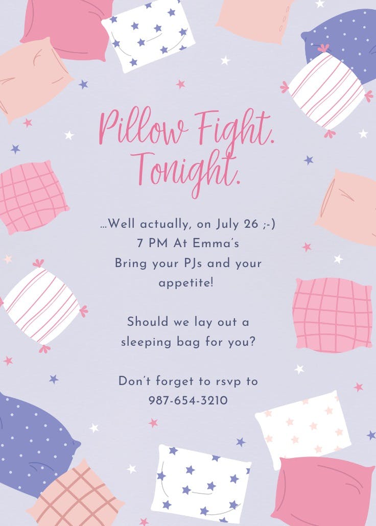 Pillow fight - sleepover party invitation