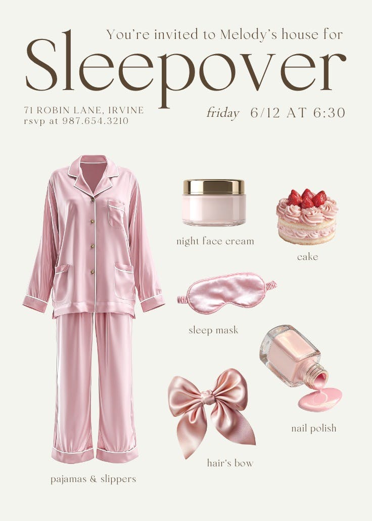 Pink pampering - invitación para pijamadas