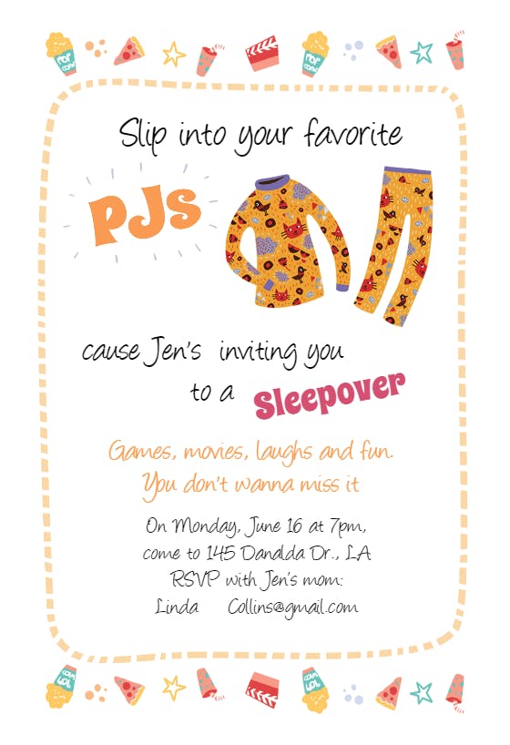 Pj outfits - sleepover party invitation
