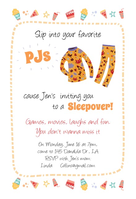 Pj outfits - sleepover party invitation