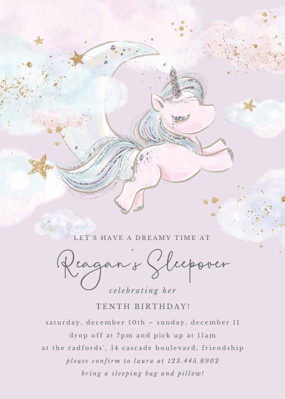 Pj unicorns - birthday invitation