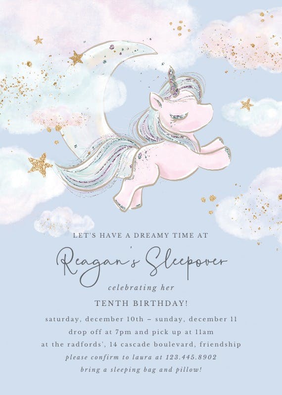 Pj unicorns - sleepover party invitation