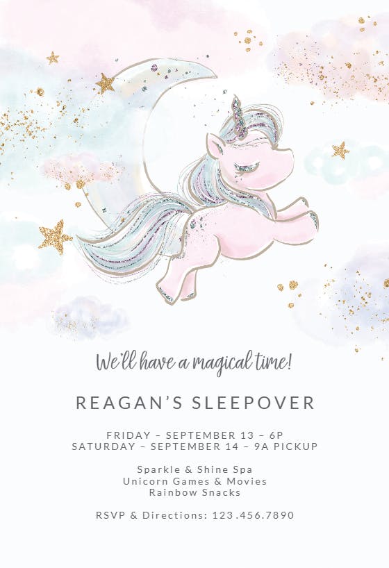 pj unicorns sleepover party invitation template free greetings island