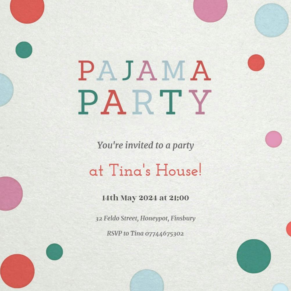 Polka dotted - sleepover party invitation