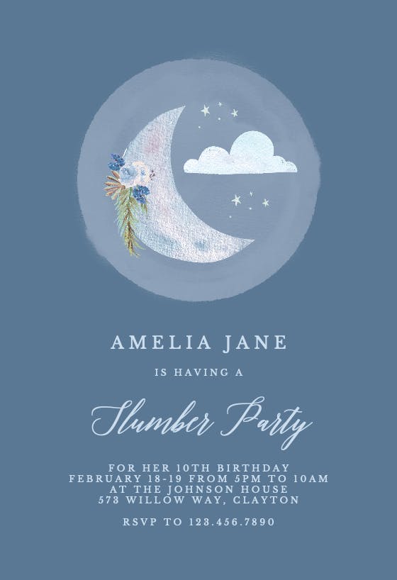 Romantic boho moon - sleepover party invitation