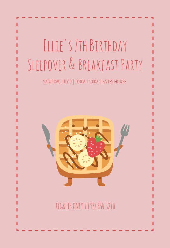 Sleepover waffle - sleepover party invitation