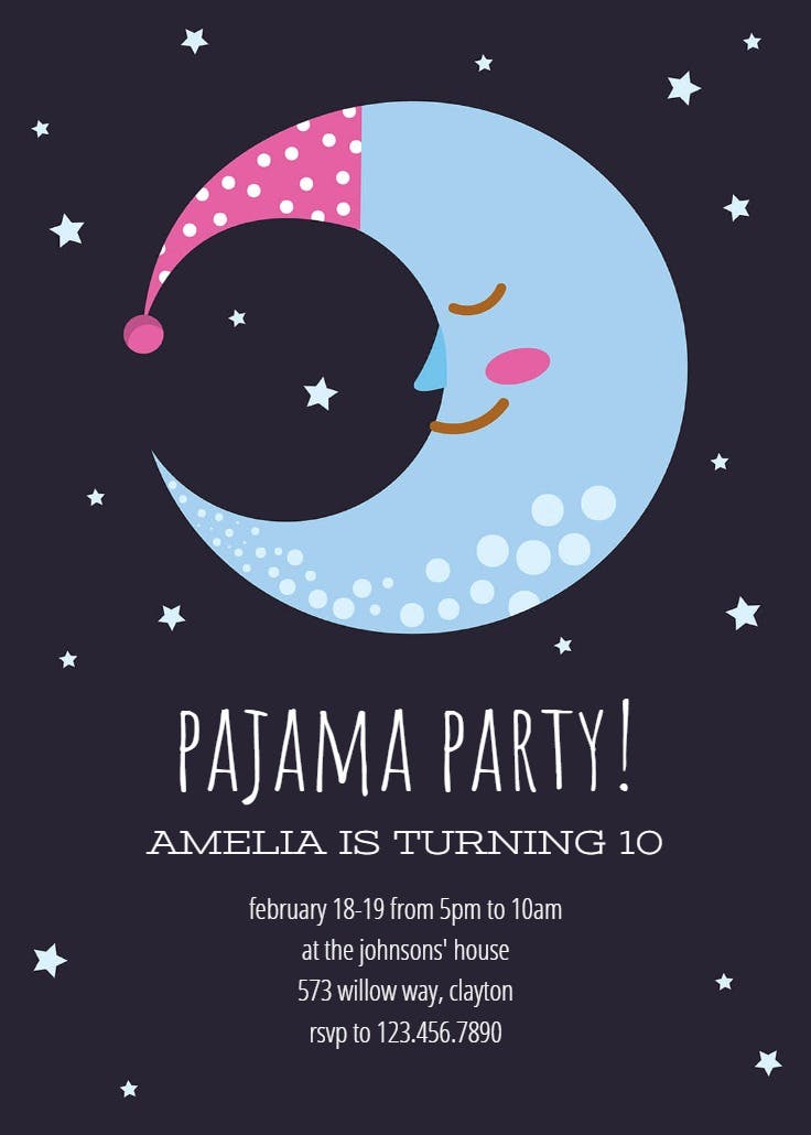 Sleepy moon - sleepover party invitation