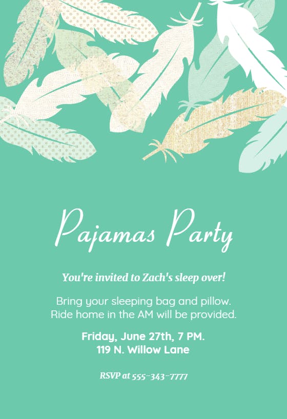 Slumber party -  invitación para pijamadas