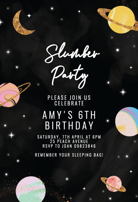 Solar power space - sleepover party invitation