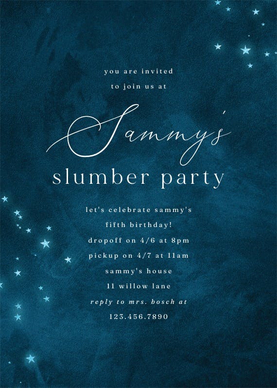 Starry night -  invitación para pijamadas