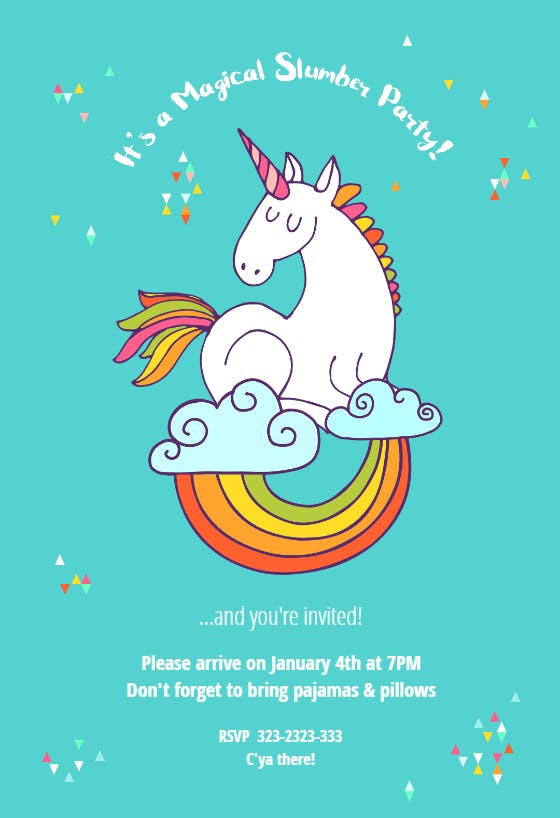 Unicorn dreams - sleepover party invitation