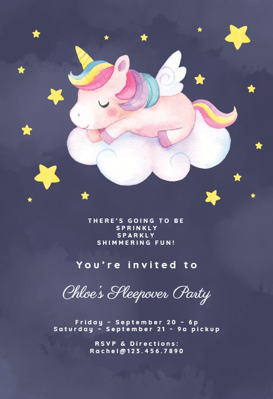 Unicorn fun - sleepover party invitation