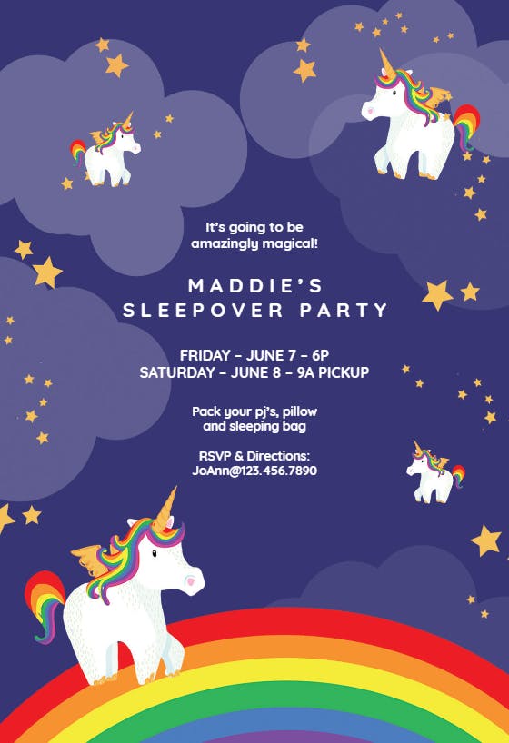 Unicornzzz - sleepover party invitation