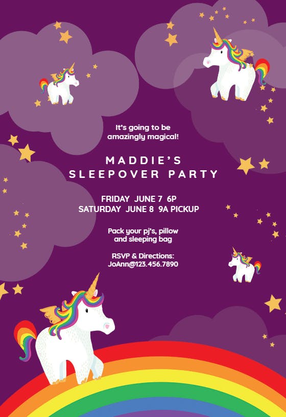 Unicornzzz - sleepover party invitation