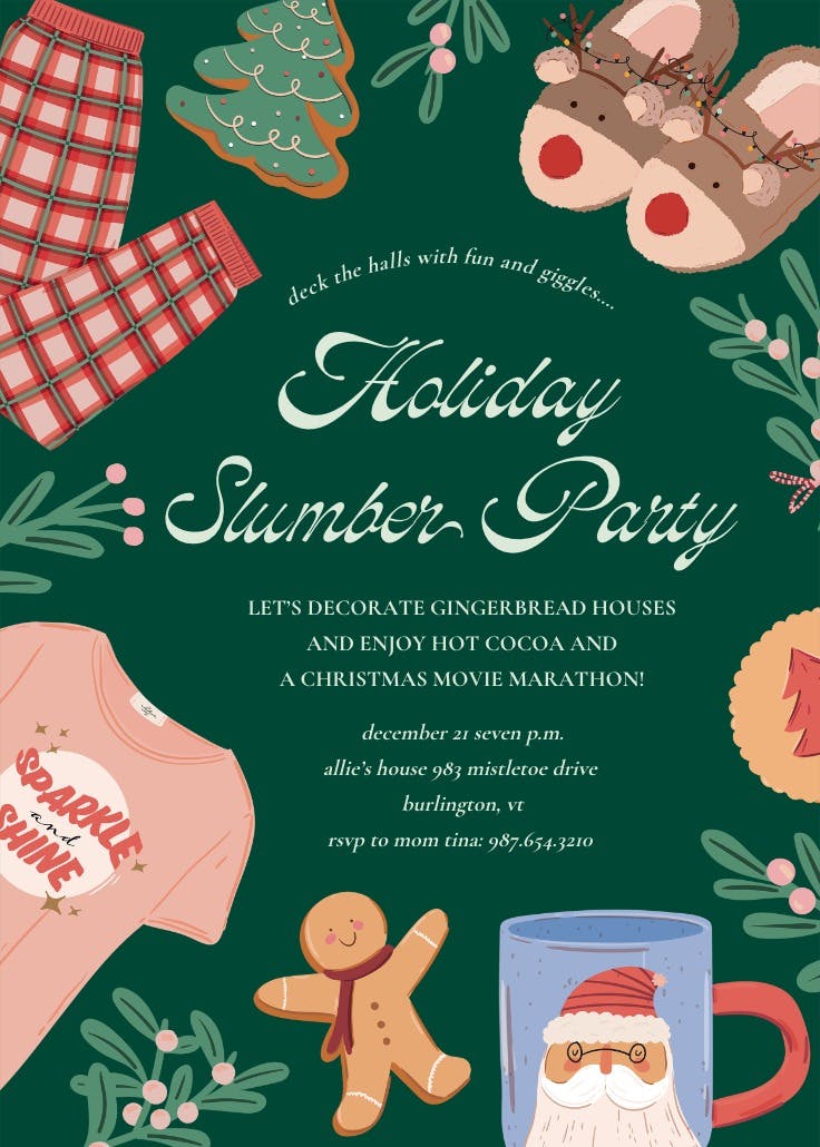 Xmas pjs - sleepover party invitation
