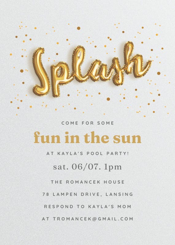 Beach balloons - pool party invitation