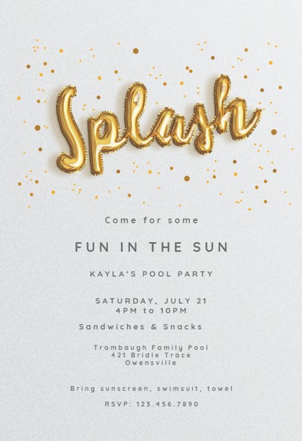 Beach Balloons - Pool Party Invitation