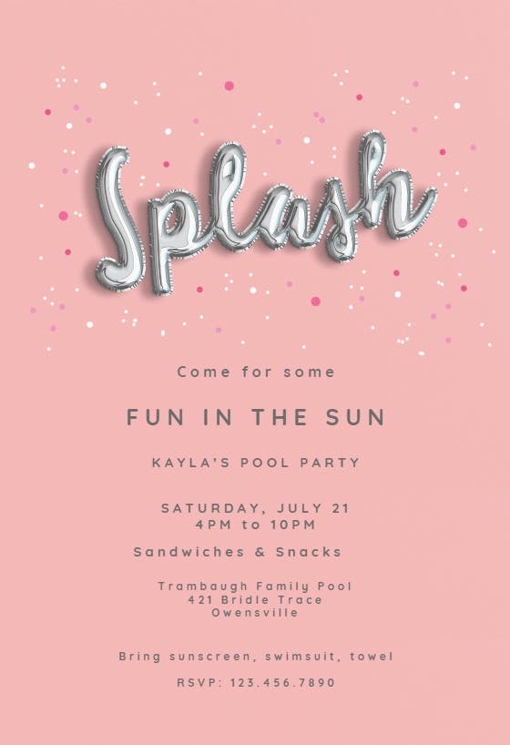 Beach balloons - pool party invitation