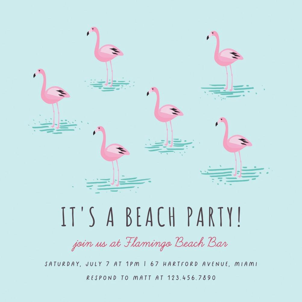 Beach flamingos -  invitación para pool party