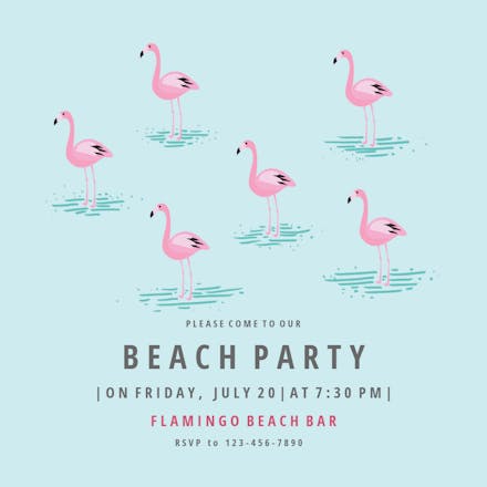 Beach Flamingos Pool Party Invitation Template Free Greetings Island