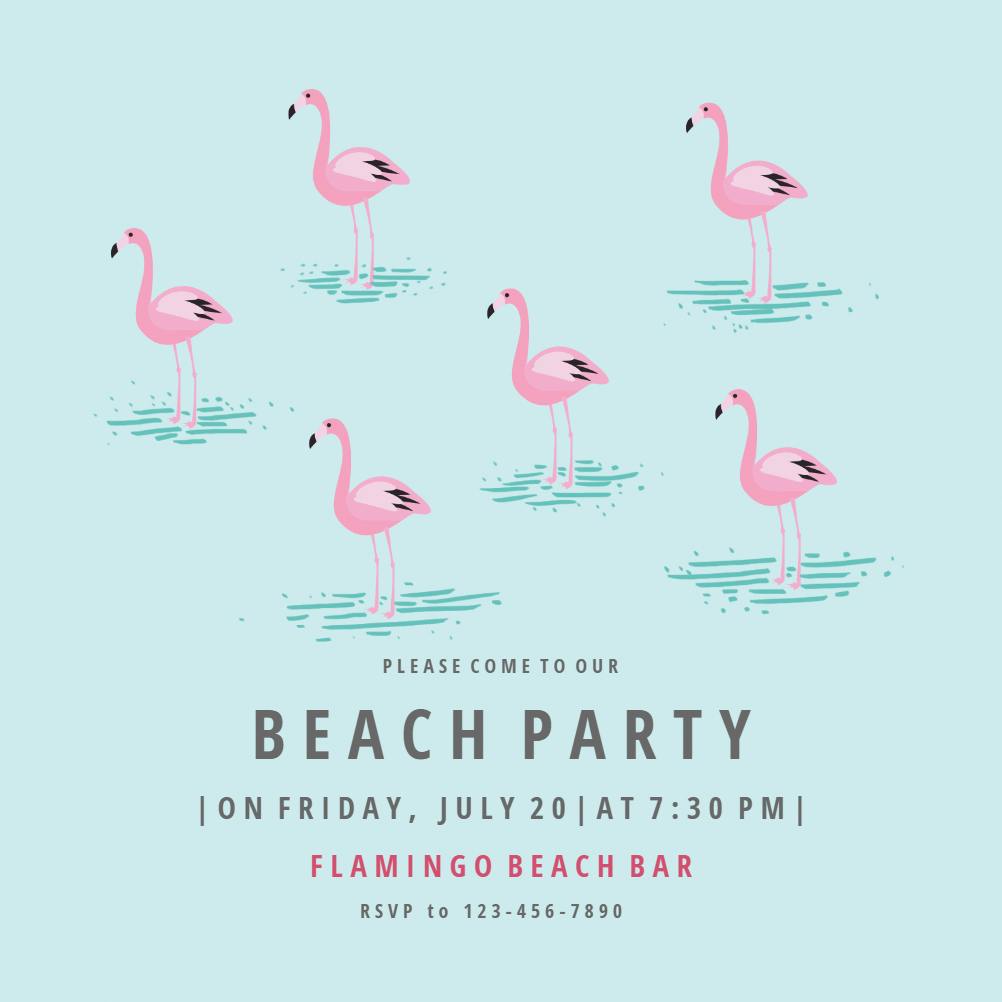 Beach flamingos - pool party invitation