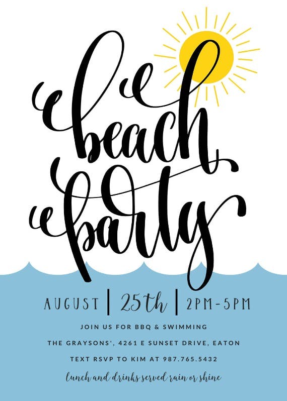 Beach party - pool party invitation