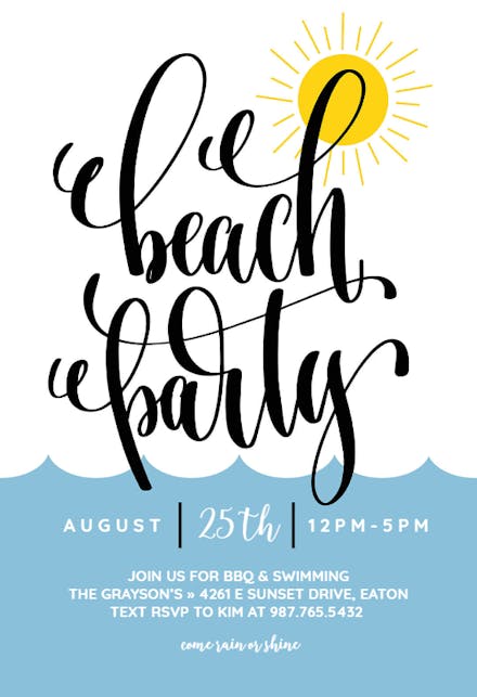 Beach Party Invitation Templates Free Greetings Island